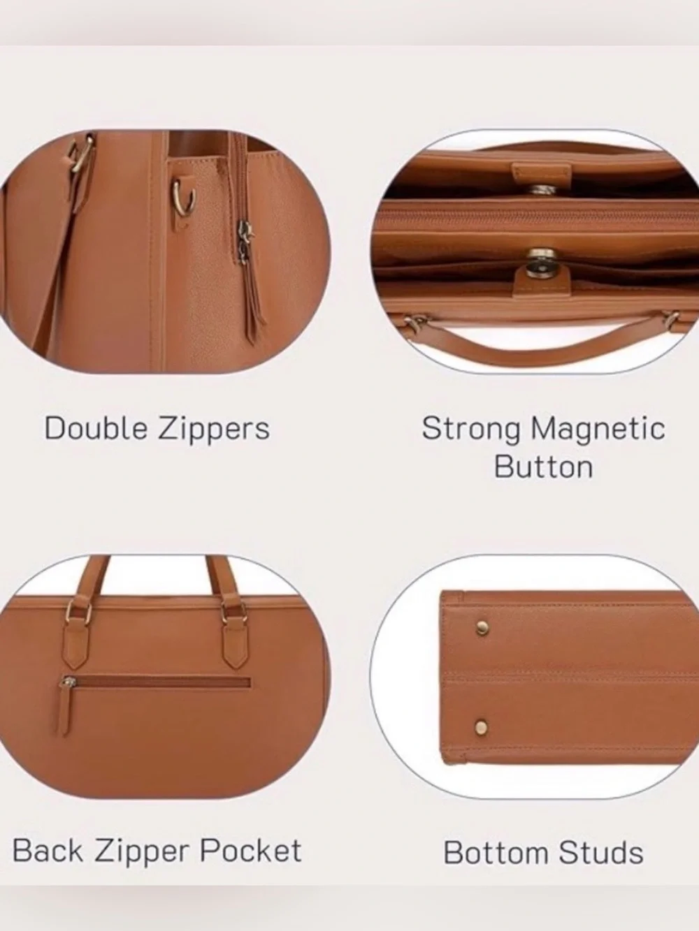 Classic Structured Tote Bag in Cognac Brown